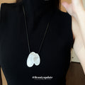 Black Cord Silver Brushed Metal Pendant Necklace Two Styles view 3