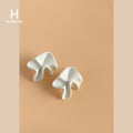 Ivory Matte Irregular Ruffle Petal Stud Earrings Pair view 1