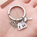 Silver Tone Metal House, Heart Key And Number Charm Keychain view 3