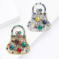 Openwork Handbag Rhinestone Brooch Antique Gold Silver Tone view 2