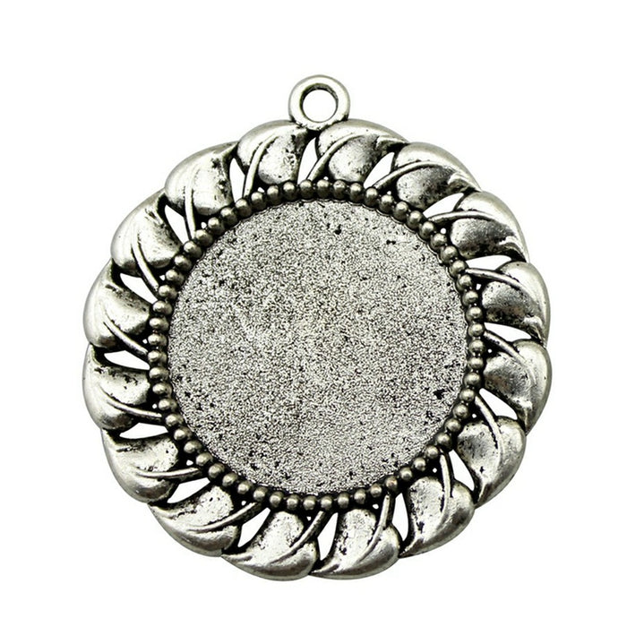 Leaf Border Round Cabochon Settings in Two Finishes