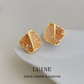 Gold Tone Orange And Clear Crushed Crystal Square Stud Earrings view 4
