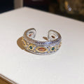 Silver Gold Tone Pave Open Ring With Colored Stones view 7