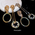 Asymmetric Circle Crystal Drop Earrings in Two Metal Tones view 4