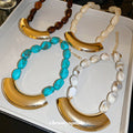 Chunky Bead Necklaces with Curved Gold Tone Centerpieces view 2