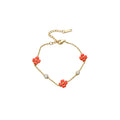 Gold Chain Five-Petal Flower Bracelet Blue White Red Pink view 5