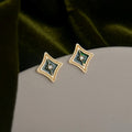 Gold Dark Green Enamel Star Diamond Stud Earrings Pair view 4