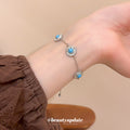 Silver Turquoise Round Disc Link Adjustable Bracelet view 4