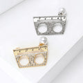 Crystal Ruler Brooch with Pearl Accent and Twin Cutouts view 3