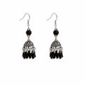 Black Stone Antique Silver Jhumka Bead Fringe Hook Earrings view 6