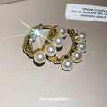 Chunky Gold Tone Hoop Earrings with Pearl Bead Fringe view 4