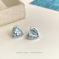 Silver Heart Blue Butterfly Enamel Stud Earrings Ornate Edge view 1