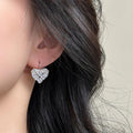 Mixed-Cut Clear Stone Heart Cluster Drop Earrings Silver Tone view 2