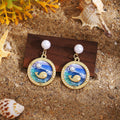 Eleven Ocean Scene Pearl Look Medallion Stud Earrings view 10