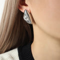 Triangle Eye Stud Earrings Gold Or Steel Polished Metal view 7