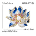 Enamel Lotus Flower Brooch Pink Blue or Green Pearl Pin view 7