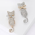 Crystal Cat Brooch with Bow in Gold or Silver Tone view 1