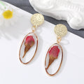 Six Design Gold Tone Geometric Resin Pressed Flower Drop Stud Earrings view 10