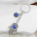 Silver Tone Rhinestone Hamsa Hand Blue Evil Eye Keychain view 3