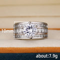 White Gold Round Center Three Row Baguette Band Ring 925 view 5
