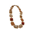 Gold Geometric Multicolor Square Crystal Necklace Drop Earrings view 5