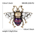 Antique Gold Bee Brooch Pearl Wings Enamel Abdomen Rhinestones view 4