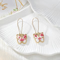 Gold Tone Butterfly Pressed Flower Drop Earrings in Six Designs view 6
