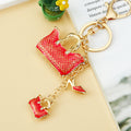 Jeweled Handbag Keychains in Red and Blue with Long Dangle Accents view 6