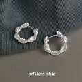 Silver Tone Textured Leaf Wreath Round Hoop Earrings view 3