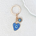Blue Heart Evil Eye Keychain Gold Ring Rhinestone Charm view 1