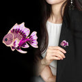 Purple White Fish Enamel Two Designs Metal Brooch Pin view 3