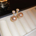 Crystal Stud Earrings With Champagne and White Pearl Drops view 7