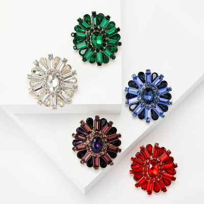 Crystal Sunburst Flower Brooch front view