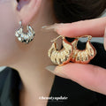 Sculpted Shell Hoop Earrings In Gold Tone Matching Jewelry Pair view 2