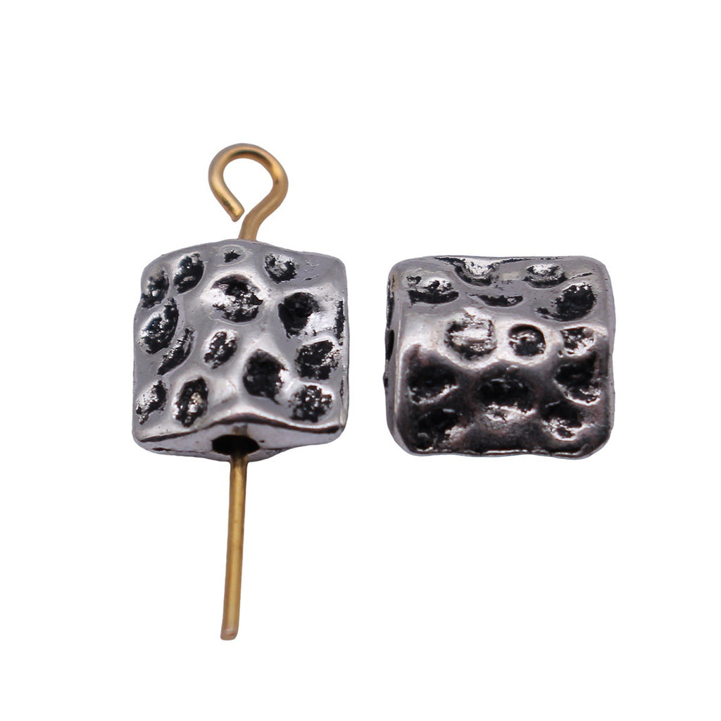 9x8.6x4.2mm 0.9g Antique Silver Zinc Alloy Hammered Square Flat Loose Metal Beads for Bracelet Making