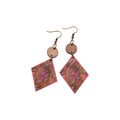 Pink Geometric Wood Drop Earrings with Printed Diamond Panels view 5