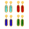 Gold Disc Stud Oval Czech Glass Drop Earrings Six Colors view 5