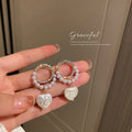 Pearl Heart Charm Crystal Hoop Earrings Fashion Jewelry Accessories view 2