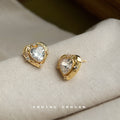 Gold Heart Crystal Stud Earrings Ornate Beaded Frame view 4