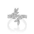 Silver Tone Crystal Leaf Wrap Ring with Polished Metal Finish view 2