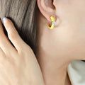 Yellow White Enamel C-Hoops Heart Zircon Gold Posts view 6