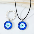 Round Blue Evil Eye Cord Necklace and Split Ring Keychain view 5