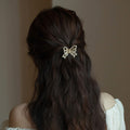 Gold Filigree Bow Pearl Metal Hair Claw Clip Openwork view 2