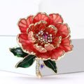 Enamel Peony Flower Brooch In Purple And Coral Pink view 3
