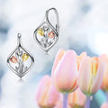 Silver-Tone Teardrop Leverback Earrings with Three-Tone Tulips view 2
