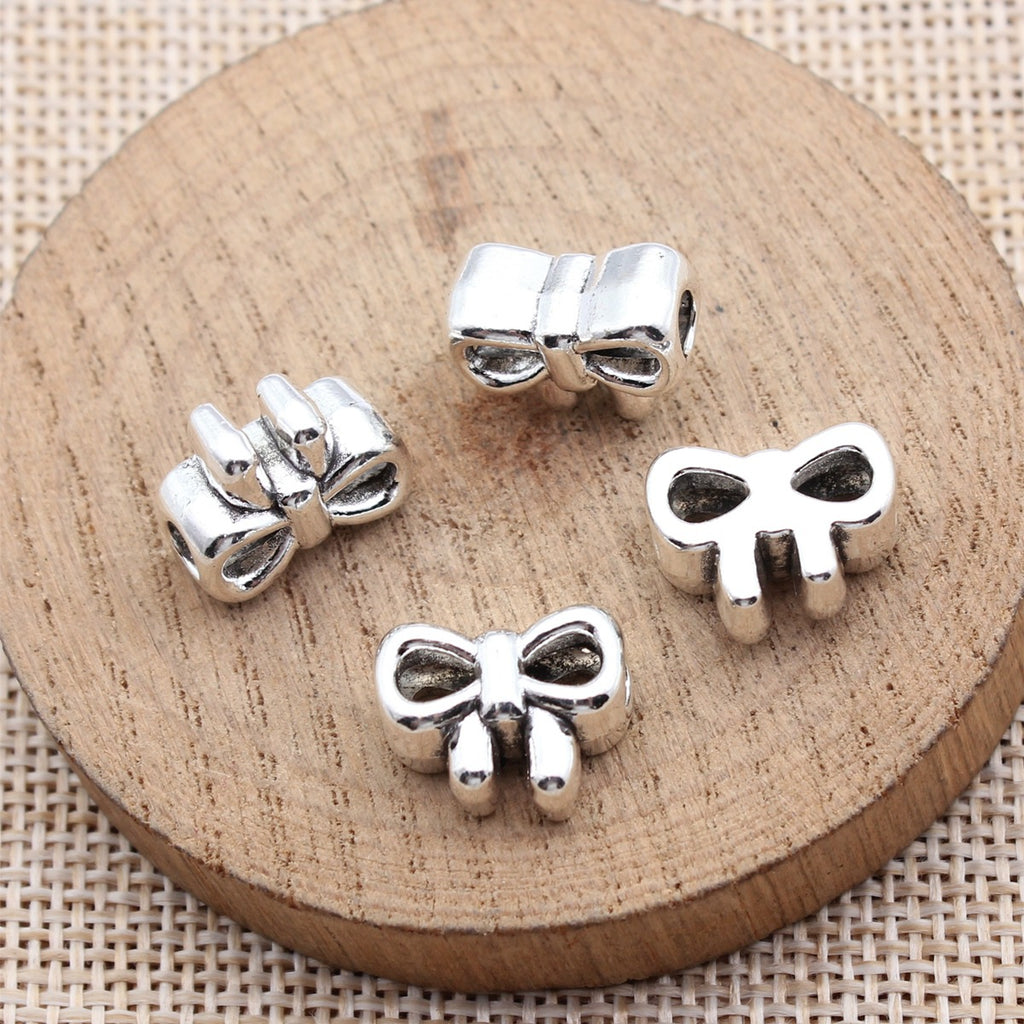 14x12x6.8mm 3g Antique Silver Zinc Alloy Bowknot Through Hole Butterfly Beads for DIY Bracelet Jewelry Making