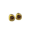 Gold Tone Organic Frame Stud Earrings with Brown Cabochons view 5