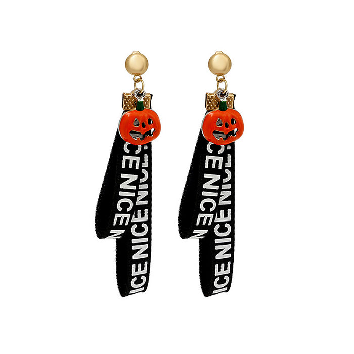 Orange Pumpkin Charm Drop Earrings Black Nice Ribbon