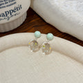 Pastel Round Bead and Translucent Smoky Disc Drop Earrings view 8