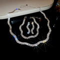 Wavy Rhinestone Necklace Bracelet Earring Three Piece Set view 7